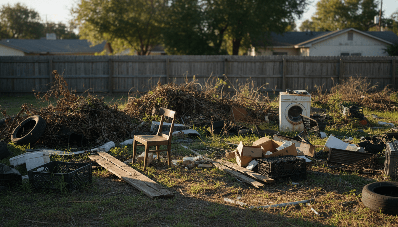 Before and after junk removal showing cleared residential property