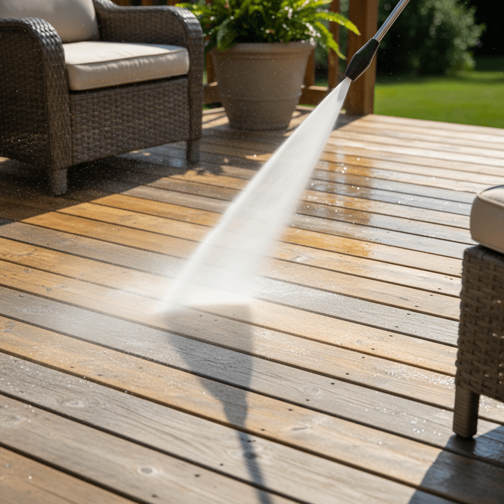 Before and after deck pressure washing and restoration